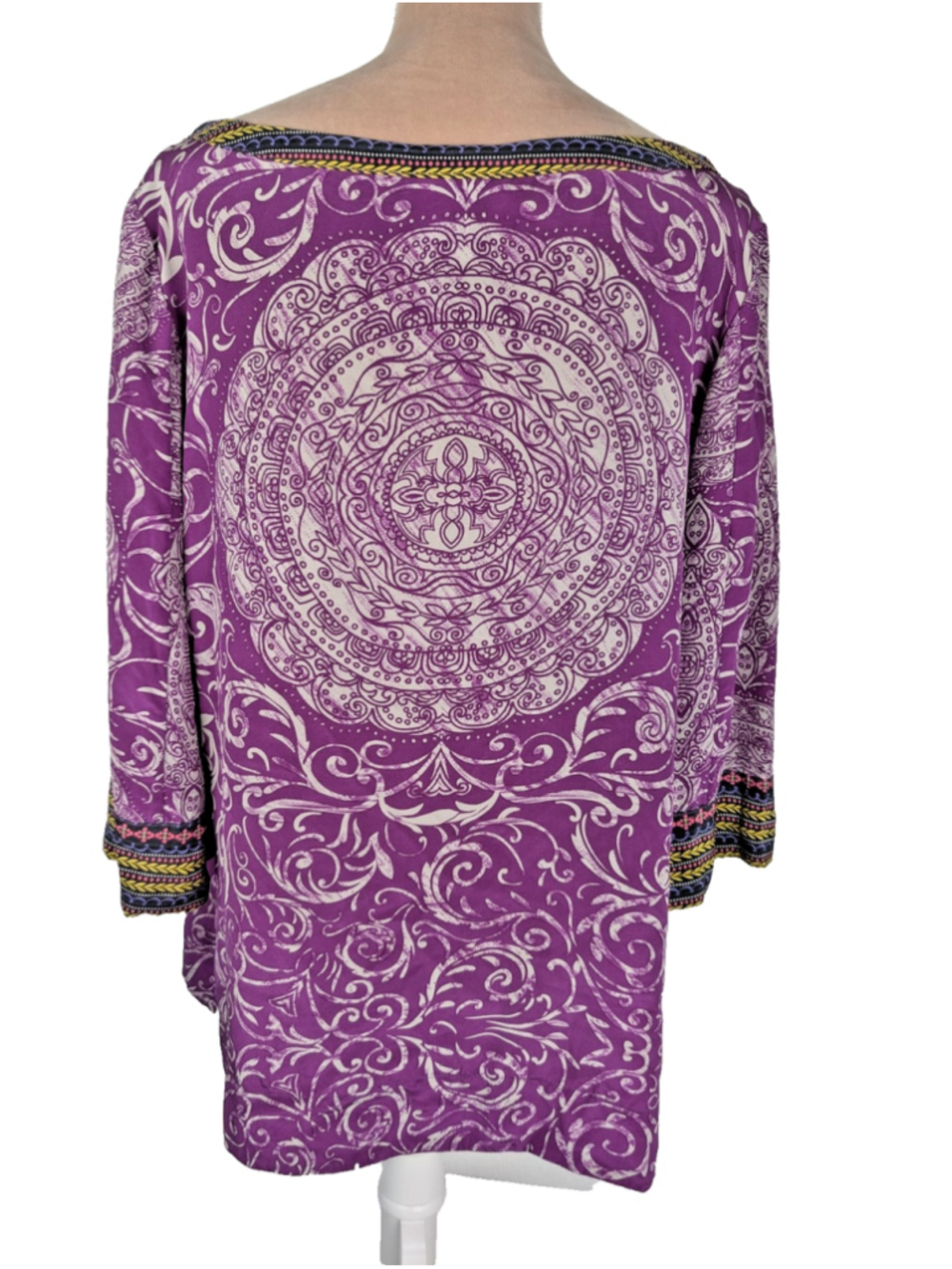 Soft Surroundings Purple Silk Tunic Top Sz XL Bohemian Peasant Scarf Print - Picture 3 of 9